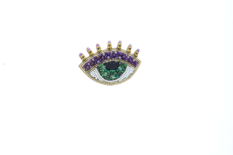 Green & Purple Evil Eye Beaded Pin