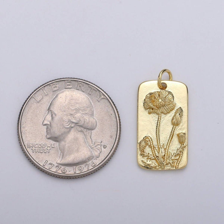 Poppy Flower Charms, Gold Tag Pendant, Dainty Poppy Charm, Small Wild Flower Charm for Necklace Floral Flower Tag Jewelry D-768
