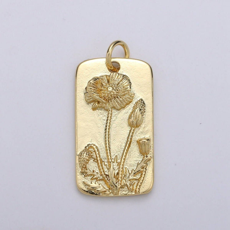 Poppy Flower Charms, Gold Tag Pendant, Dainty Poppy Charm, Small Wild Flower Charm for Necklace Floral Flower Tag Jewelry D-768