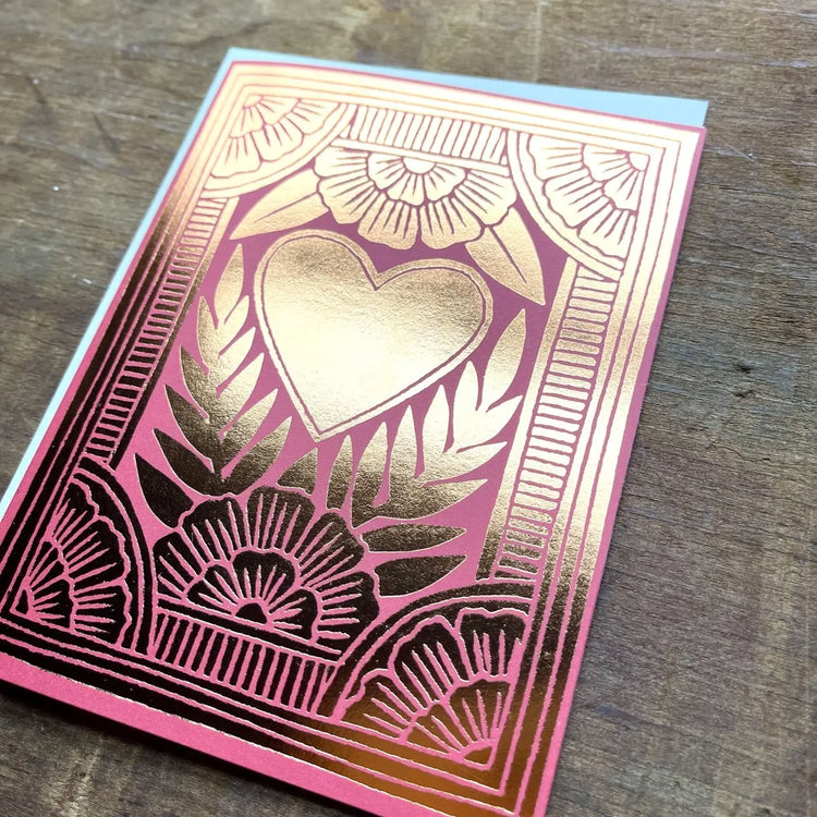 Katharine Watson Pink and Gold Heart - Blank Card