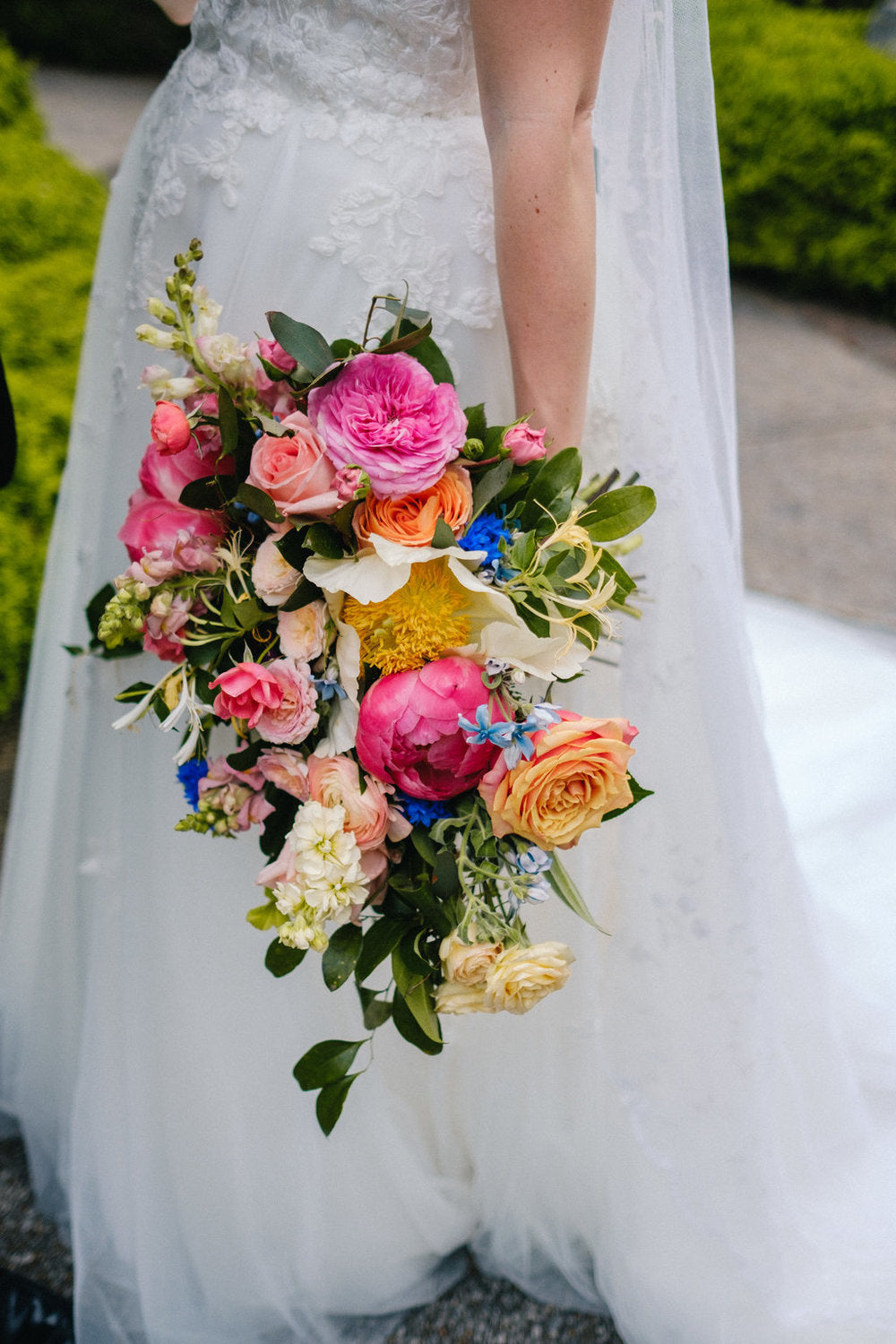 Pink Peony and Garden roses Summer bouquet, as captured in the studio of a Memphis, TN-based boutique floral design studio. The perfect choice for a romantic and timeless wedding.