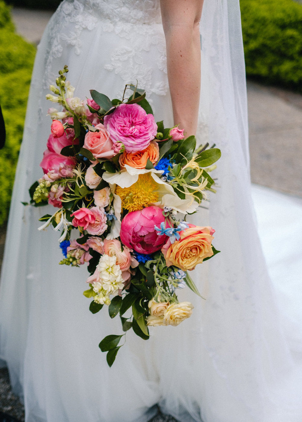 Pink Peony and Garden roses Summer bouquet, as captured in the studio of a Memphis, TN-based boutique floral design studio. The perfect choice for a romantic and timeless wedding.