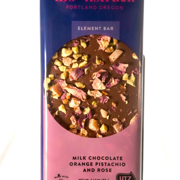 Moonstruck Milk Chocolate, Orange, Pistachio, and Rose Bar