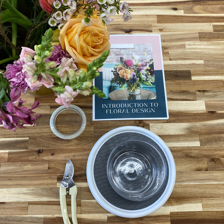 print out clear tape vase lazy susan floral snips flowers