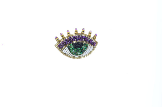 Green & Purple Evil Eye Beaded Pin