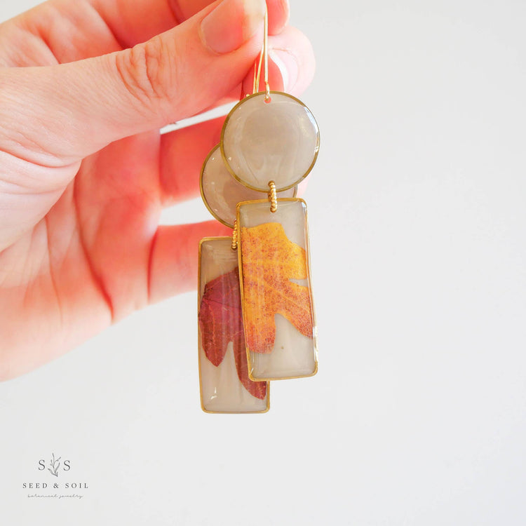 Modern Shape Oak Earrings