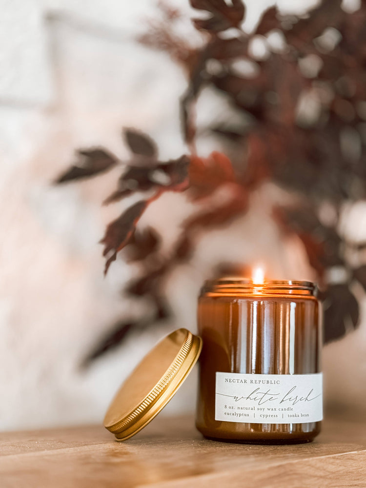 White Birch : Tin Soy Candle  ( fall cozy winter tree )  