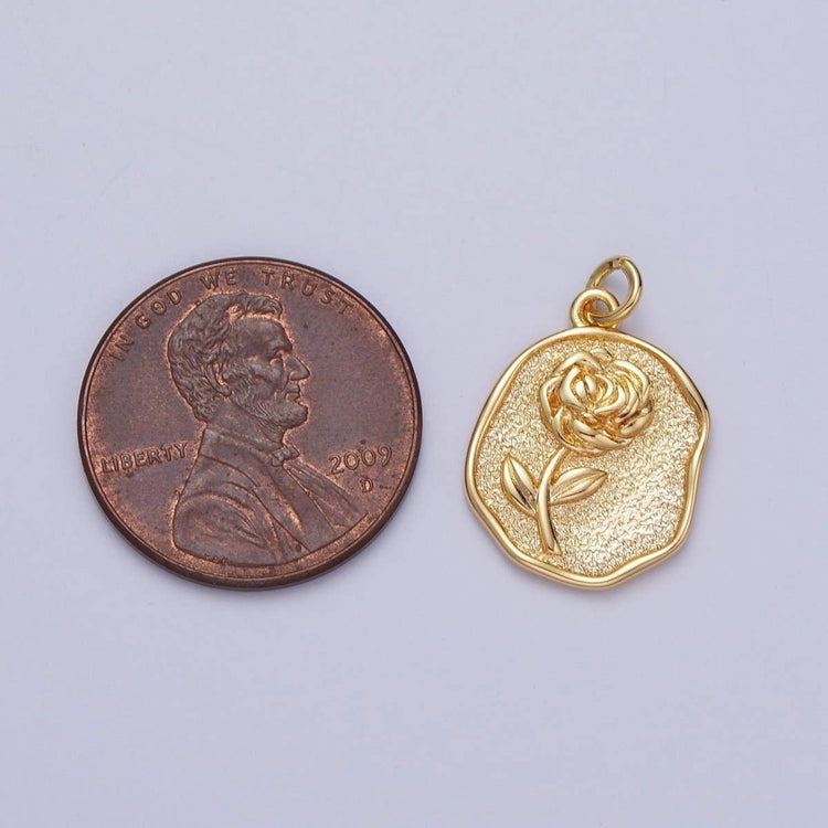 Dainty Gold Rose Charm Coin Flower Charm | N-570