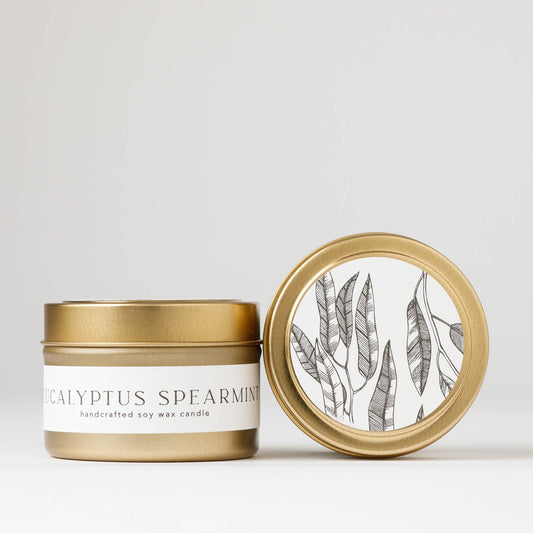 Eucalyptus + Spearmint : Tin Soy Candle ( winter spring )