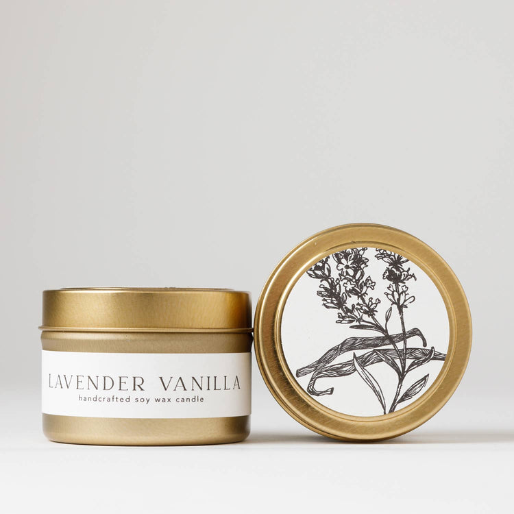 Lavender Vanilla : Tin Soy Candle  ( spring summer )