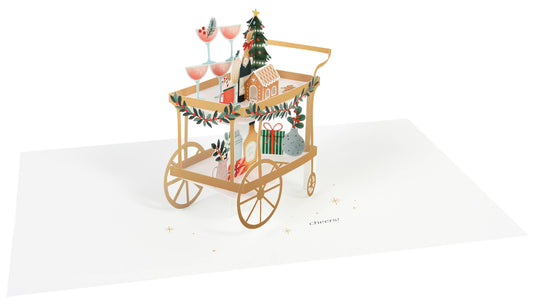 Holiday Festive Bar Cart Pop-up Card with Gold Foil