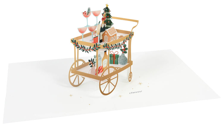Holiday Festive Bar Cart Pop-up Card with Gold Foil
