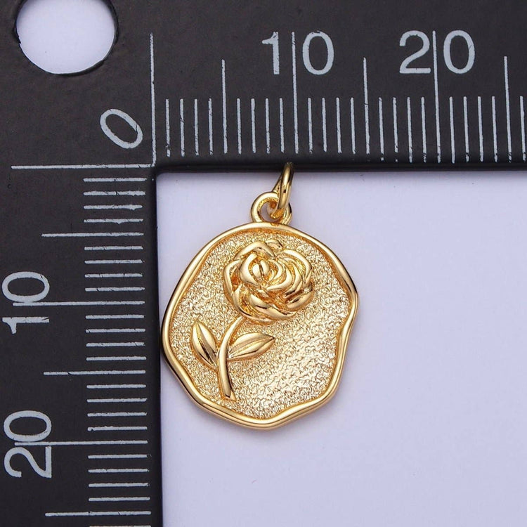 Dainty Gold Rose Charm Coin Flower Charm | N-570