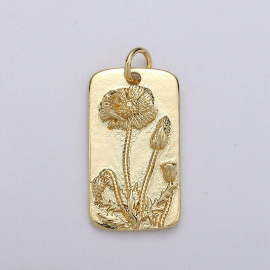 Poppy Flower Charms, Gold Tag Pendant, Dainty Poppy Charm, Small Wild Flower Charm for Necklace Floral Flower Tag Jewelry D-768