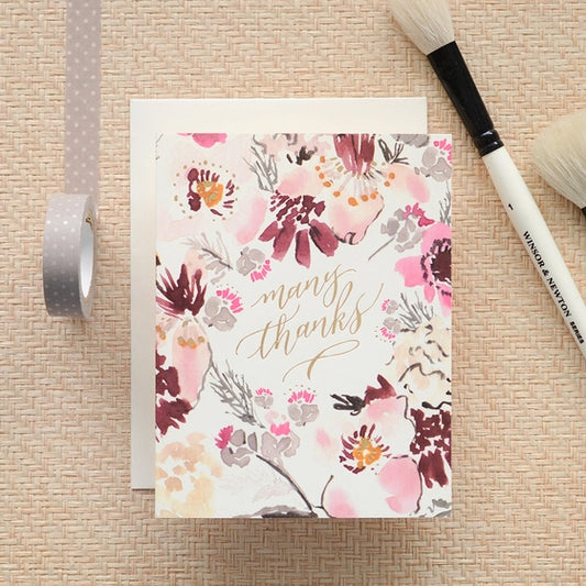 Floral Many Thanks Card - Antiquaria - Blank Card