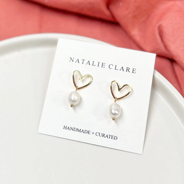 Pearl Heart Earrings - Natalie Clare