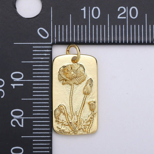 Poppy Flower Charms, Gold Tag Pendant, Dainty Poppy Charm, Small Wild Flower Charm for Necklace Floral Flower Tag Jewelry D-768