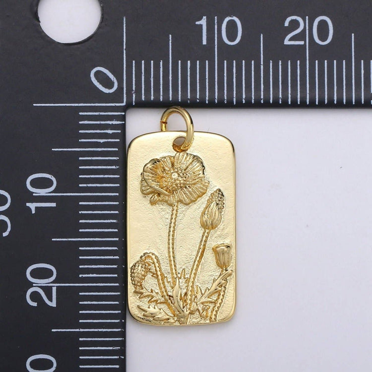 Poppy Flower Charms, Gold Tag Pendant, Dainty Poppy Charm, Small Wild Flower Charm for Necklace Floral Flower Tag Jewelry D-768