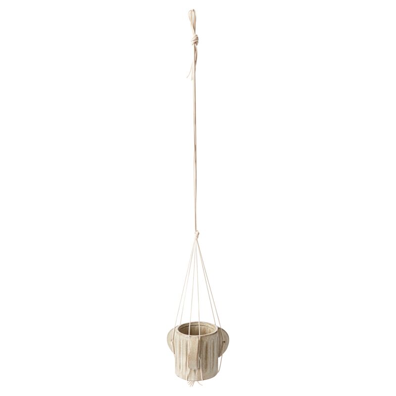 Hanging planter with a neutral color scheme on a white background