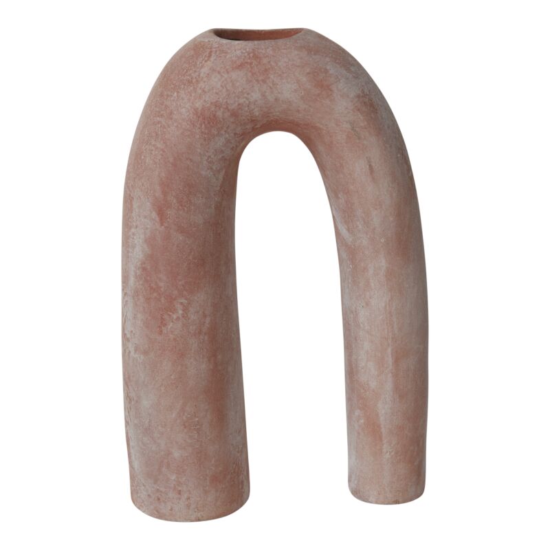 Decorative vase with a unique arch-like design on a white background
