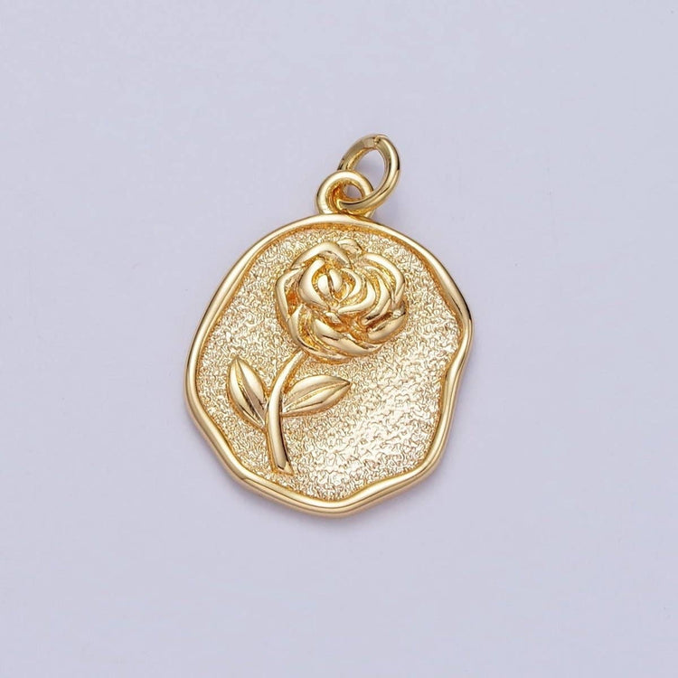 Dainty Gold Rose Charm Coin Flower Charm | N-570